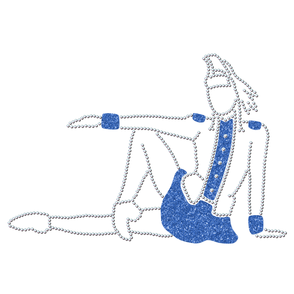 Strass-Motiv Mariechen Sitzpose blau