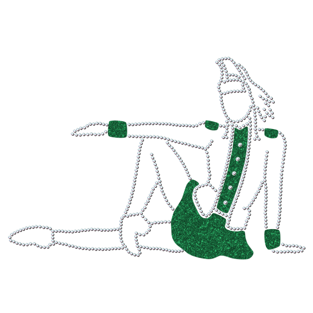 Strass-Motiv Mariechen Sitzpose dunkelgrün